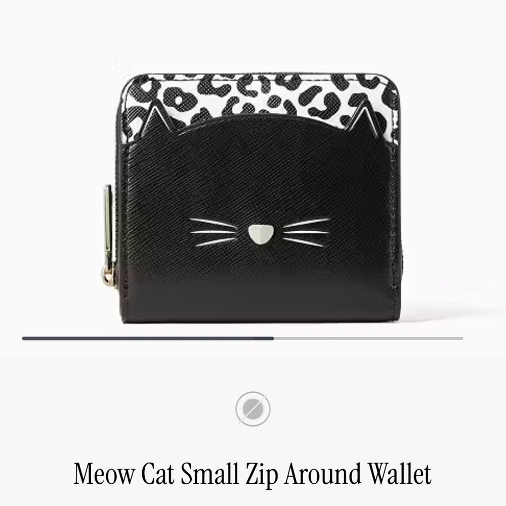NEW - Kate Spade Meow Cat - Black and White Small Zip Around Wallet